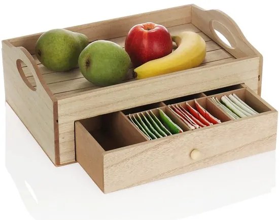 Taca do serwowania z szufladą na herbatę TEABOX 30x20 cm
