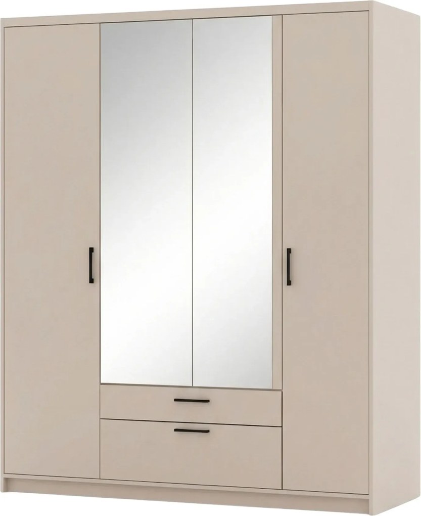 Beżowa szafa czterodrzwiowa z lustrem D9-G05