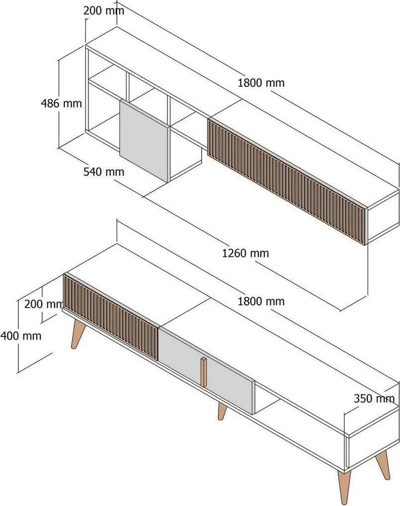 Ściana telewizyjna Milen Walnut and White