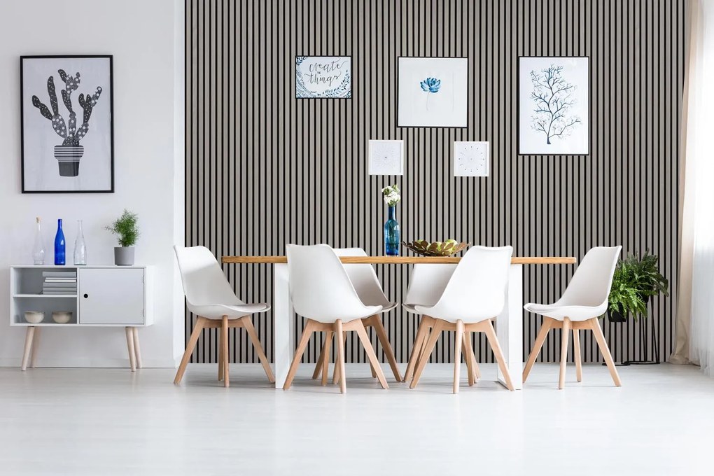 Drewniany panel akustyczny, 2400 x 600 mm, czarny podkład, 5 szt, dąb grafitowy