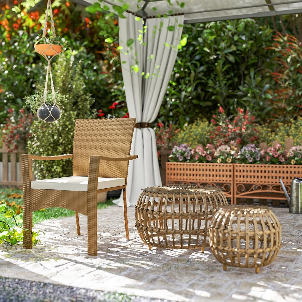 Outsunny Zestaw 2 Stolików Bocznych z Polirattanu Ø66/42 cm Okrągłe Wodoodporne z Blatem ze Szkła Brązowe