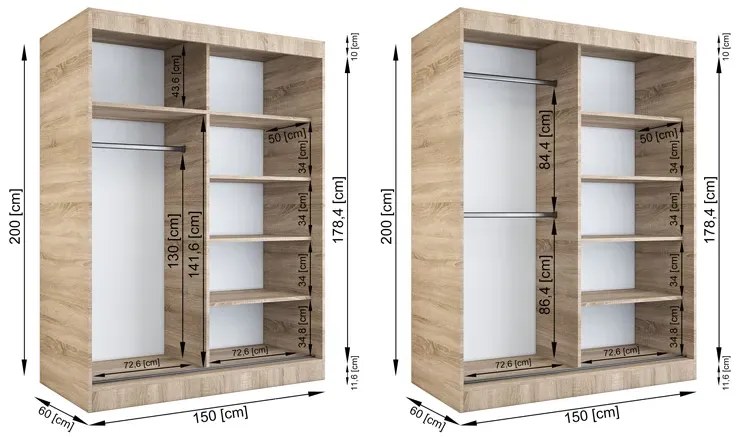 Szafa przesuwna biel + dąb sonoma 150 cm Sebila