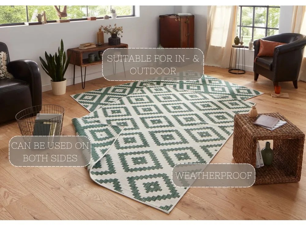 Zielono-kremowy dywan dwustronny NORTHRUGS Malta, 80x150 cm