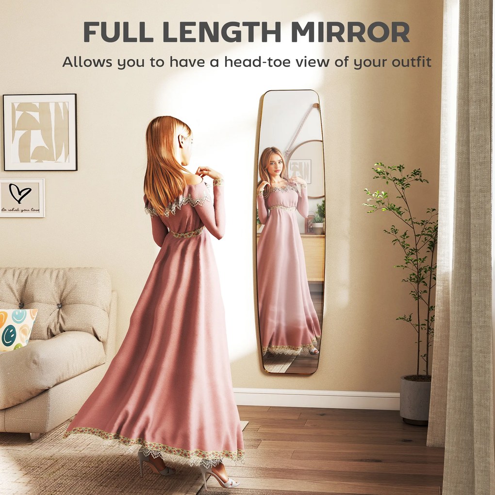 HOMCOM Lustro ścienne, lustro z ramą metalową, dekoracyjne wiszące lustro do przedpokoju, 160 x 40 x 3 cm, złote | Aosom PL