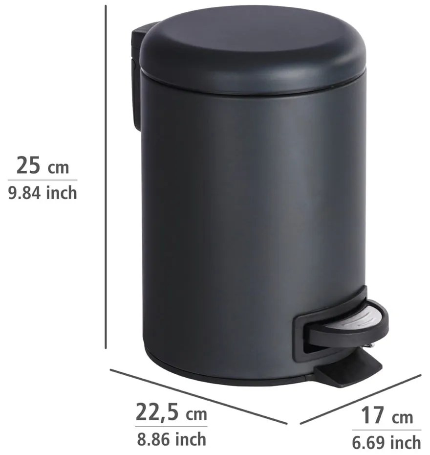 Czarny kosz na śmieci Wenko Leman, 3 l