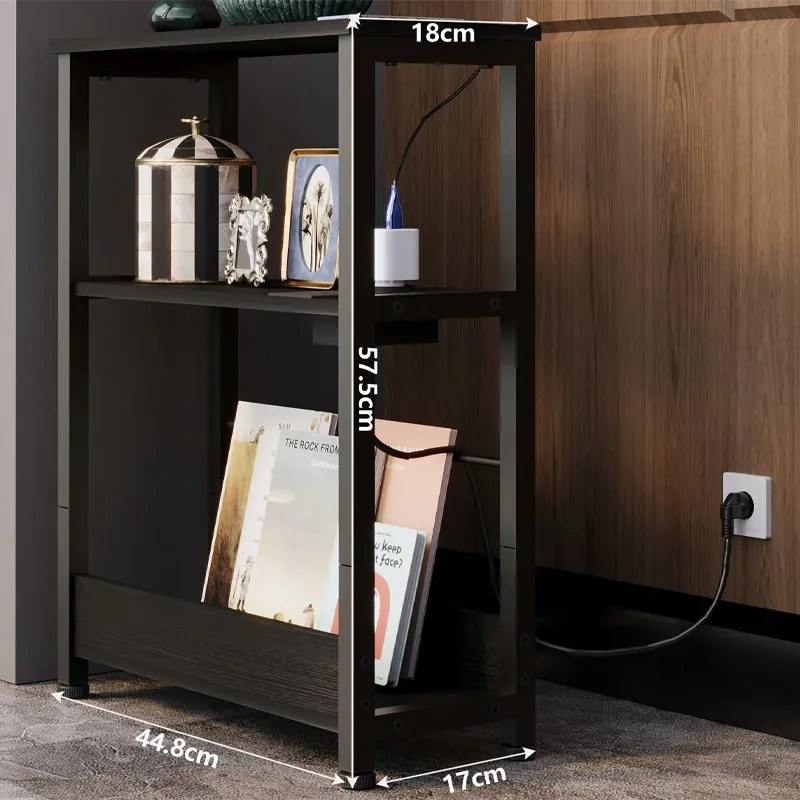 Szafka nocna stolik nocny do sypialni loft czarny z listwą zasilającą 45 cm