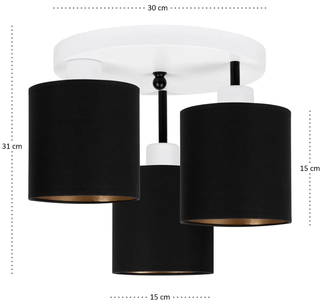 Lampa sufitowa biała trzypunktowa z czarnymi abażurami C-3030WE-SCSCSC