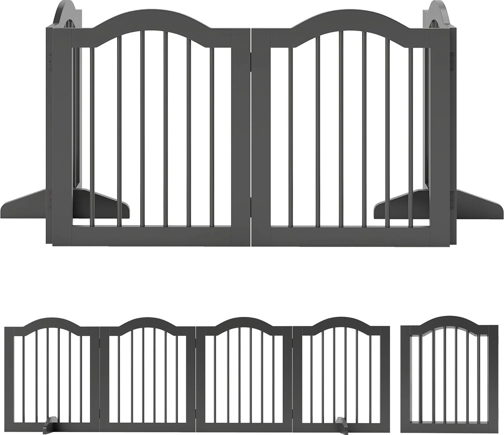 PawHut Bramka dla psa Wolnostojąca osłona z nóżkami, Składana bramka, 4 panele, 208 x 29,5 x 61 cm, Czarny