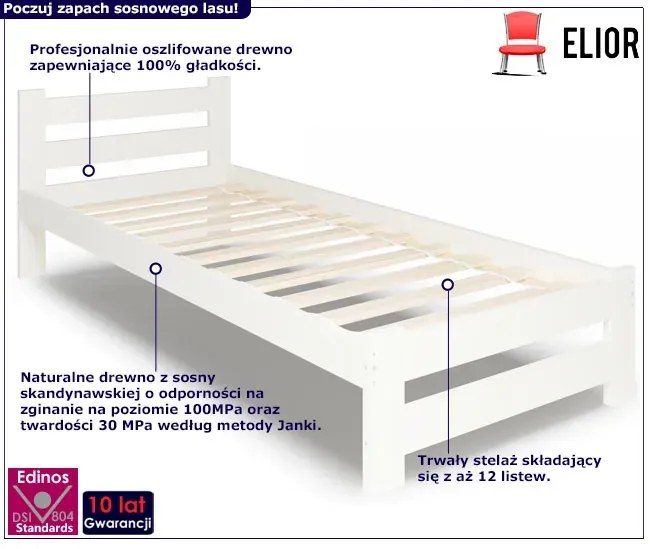 Białe Drewniane Łóżko Jednoosobowe 80X200 T0-H19