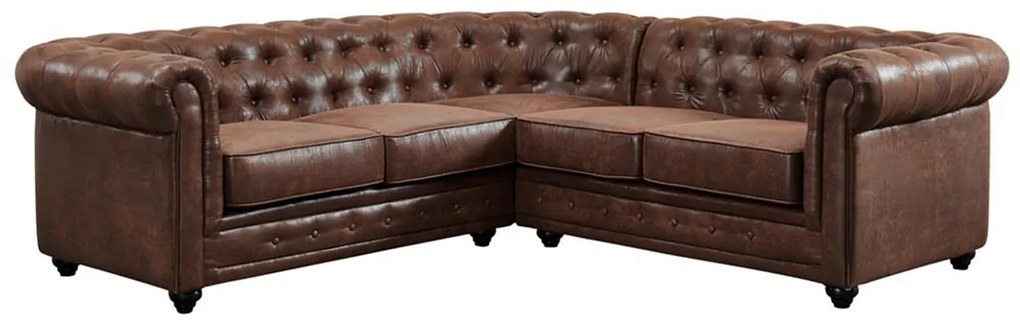 Kanapa narożna CHESTERFIELD z mikrofibry o wyglądzie postarzanej skóry