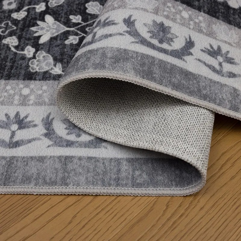 Dywan vintage INKA Floral z Efektem Postarzenia Czarno-Szary 160 cm x 230 cm
