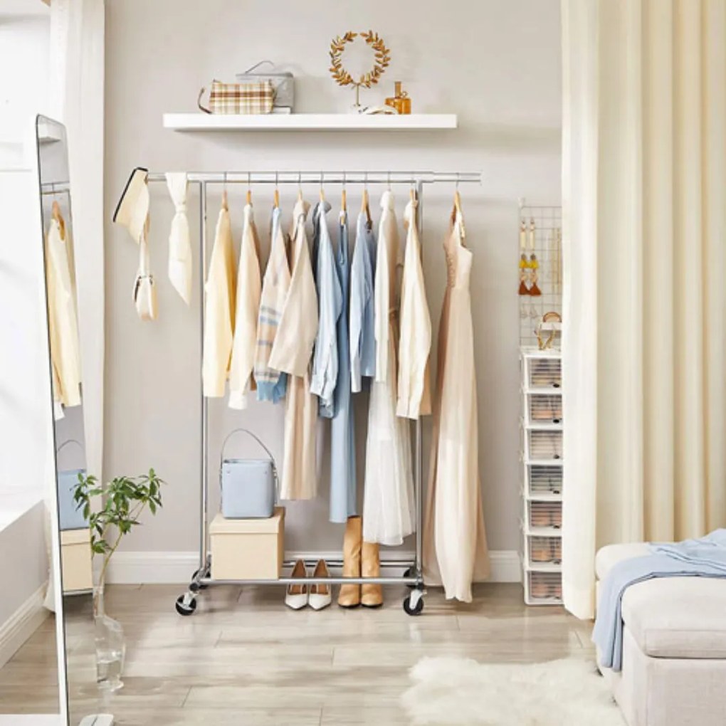 Stojak na ubrania INEZ na kółkach, maks. 90 kg, 83,5x45x160cm, srebrna Jurhan