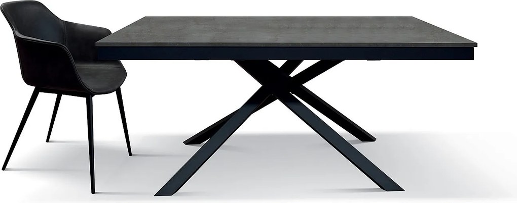 Drewniany stół, wykończenie z oksydowanej stali, czarna podstawa, rozkładany 140x80 - VOLPAIA