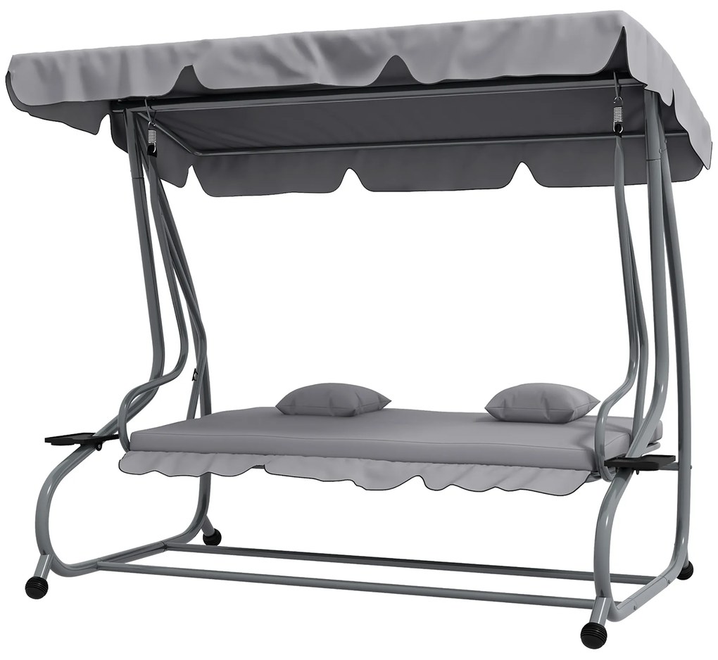 Outsunny huśtawka ogrodowa 3 osobowa 2 w 1, 200cm, do 340kg, stal, szary | Aosom PL