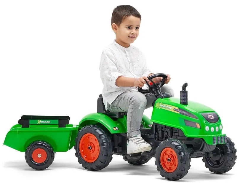 Falk traktorek x tractor zielony z przyczepką klakson od 2 lat