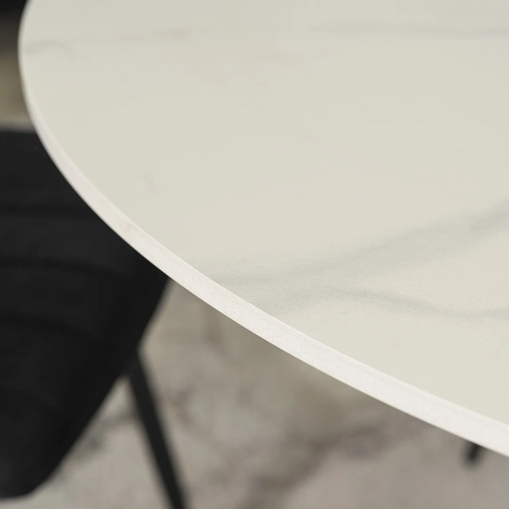 Stół Okrągły SANDER 90 cm Ceramiczny Biały do Salonu Nowoczesny Glamour