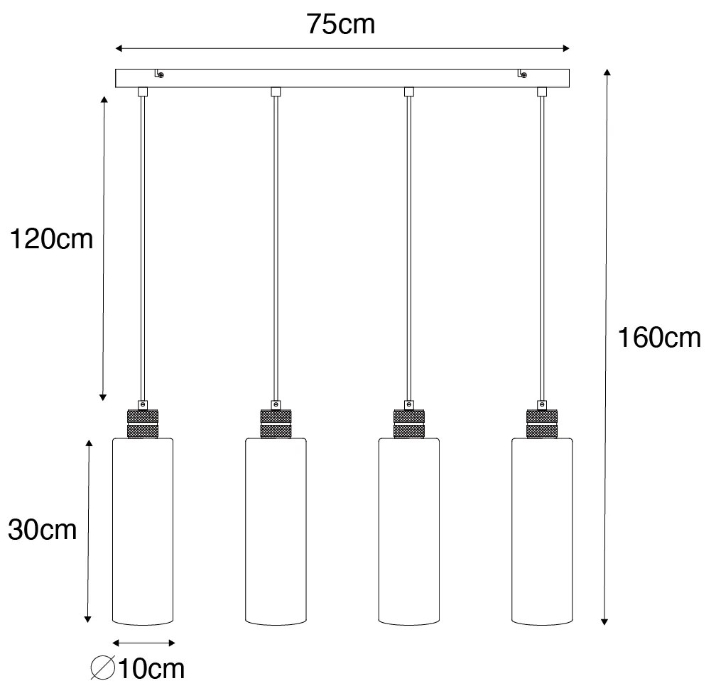 Nowoczesna lampa wisząca czarna z przydymionym szkłem 4-punktowa - Stavelot