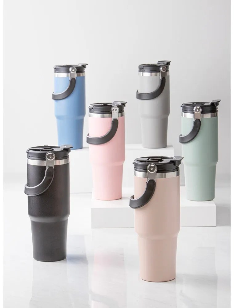 Jasnoróżowa podróżna butelka ze stali nierdzewnej 1 l Eco – Ladelle