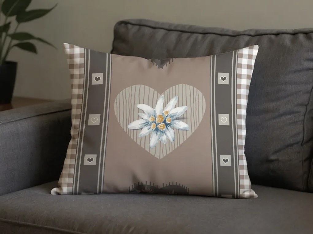 Polibawełniana poszewka na poduszkę HEART RETRO POLY 50x70 cm, brązowy