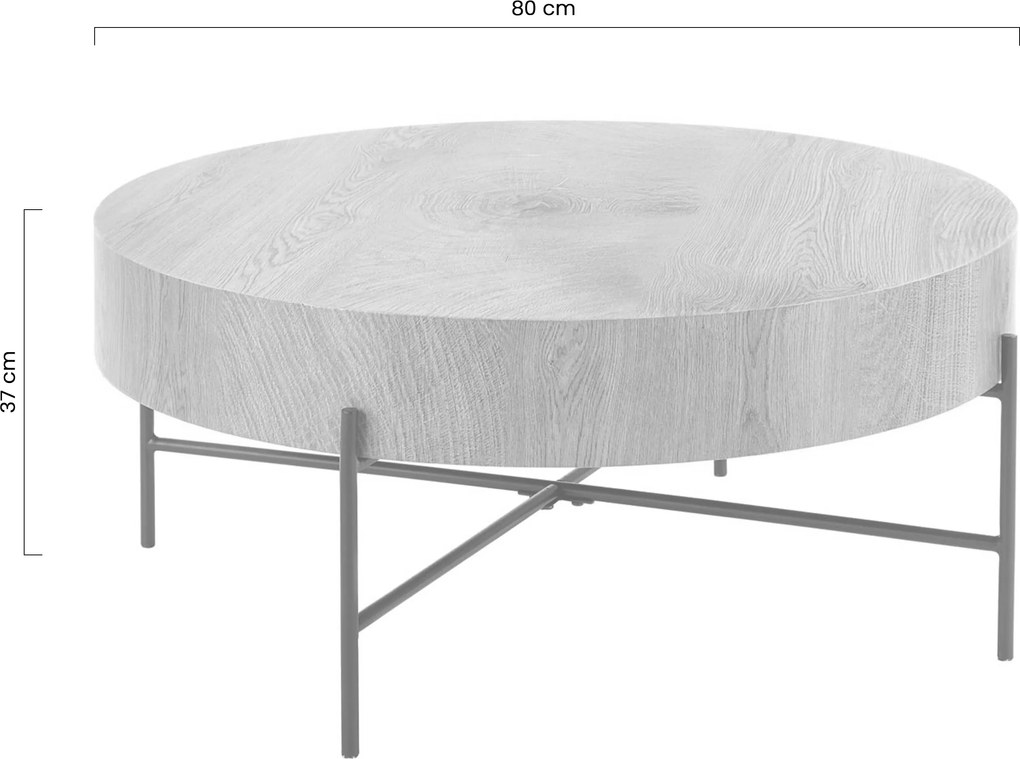 Stolik kawowy okrągły Liviano 80 cm z metalowymi nogami - dąb naturalny / czarny