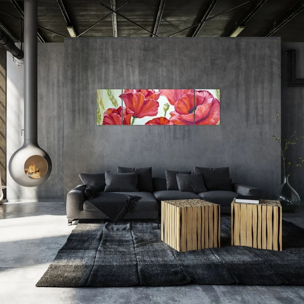 Obraz - Kwiaty maku (170x50 cm)