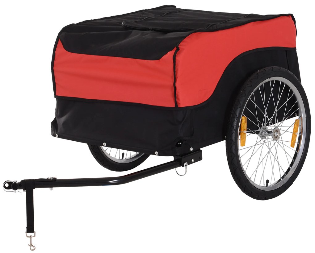 HOMCOM Przyczepka Rowerowa Bagażowa Transportowa 130x77x65cm Czerwona Czarna | Aosom PL