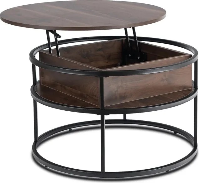Stolik Kawowy ASTUR 80 cm z Podnoszonym Blatem Orzech/Czarny Loft