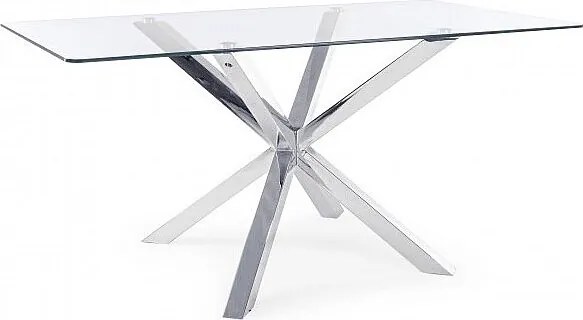 Prostokątny szklany stół z chromowaną stalową nogą 160X90 cm - MAY