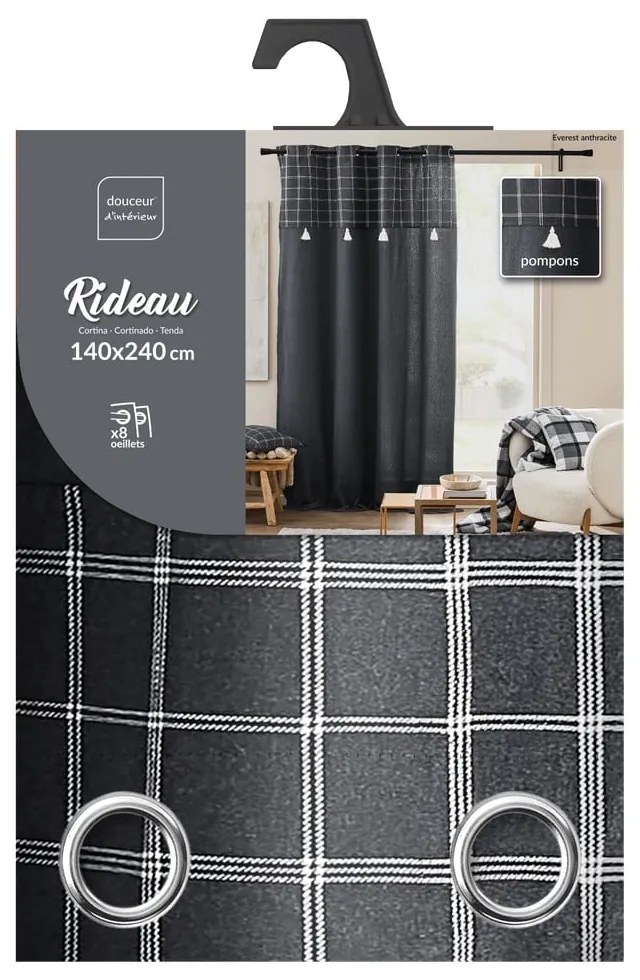 Antracytowa zasłona z mieszanki bawełny 140x240 cm Everest – douceur d'intérieur