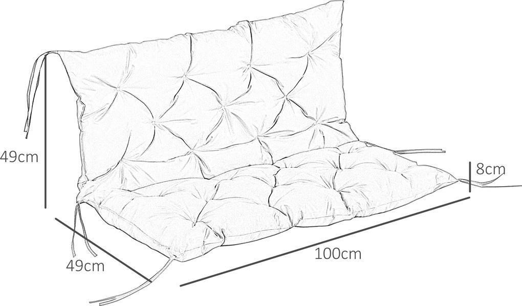 Outsunny Poduszka na Ławkę 3-osobową 100x98x8 cm z Paskami, Poduszka do Mebli Ogrodowych i Hollywoodzkiej Huśtawki, Czarna