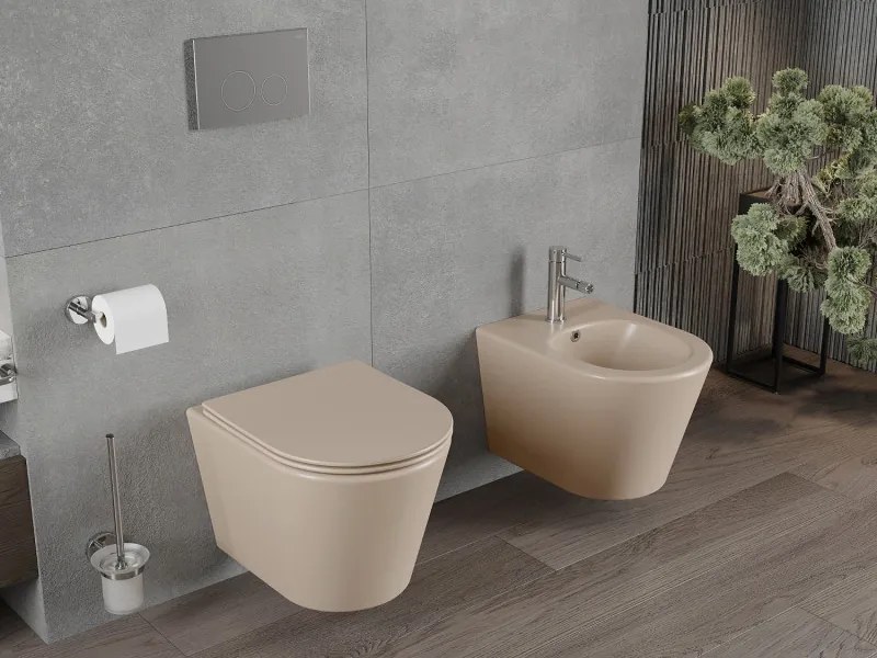 Mexen Rico miska wc Rimless z deską wolnoopadającą slim, duroplast, cappuccino mat - 30724064