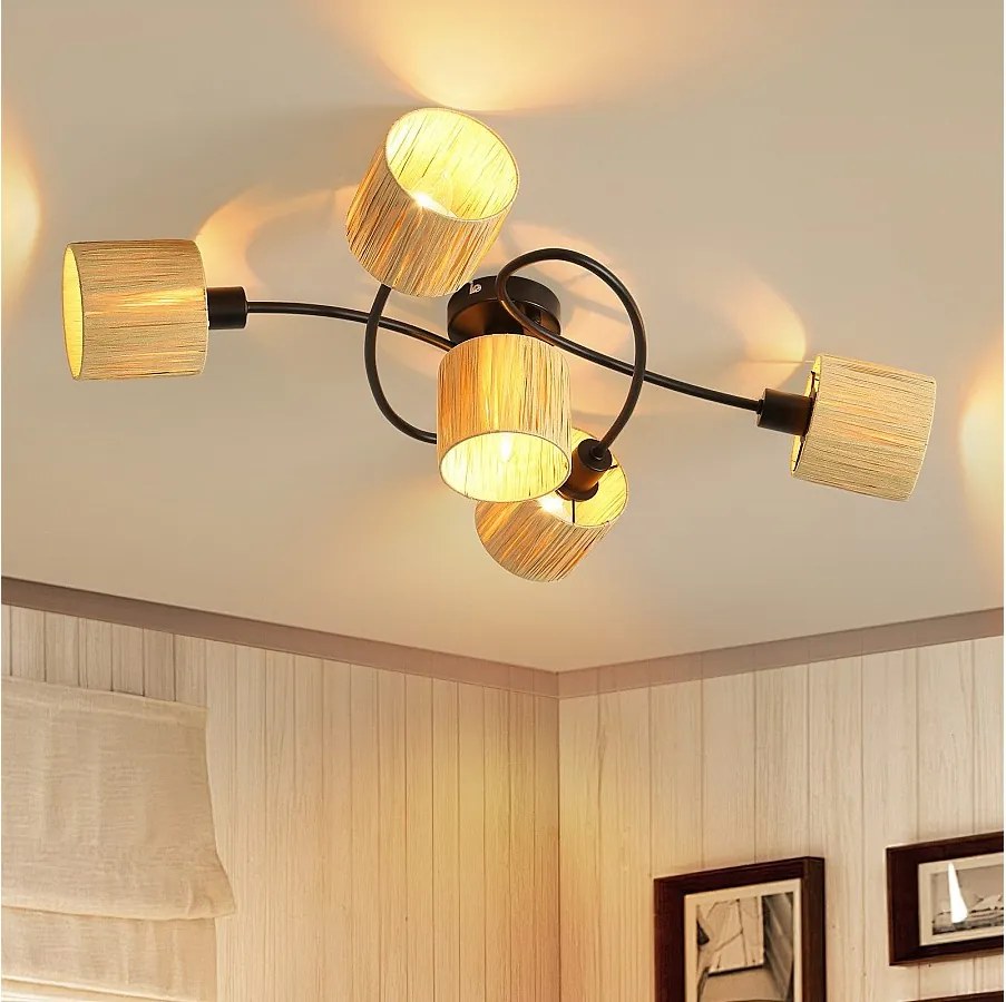Ceiling Spot 5 Flames E14 Natural Black Ceiling Light Paper Salon