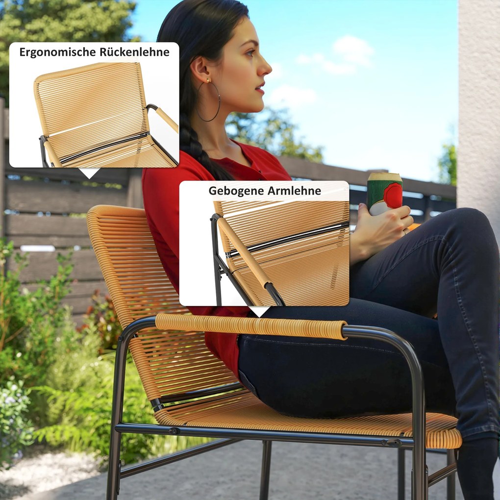 Outsunny 3-częściowy zestaw bistro z rattanu, komplet mebli ogrodowych, 2 krzesła ogrodowe, stolik 54 x 66 x 76 cm, żółty