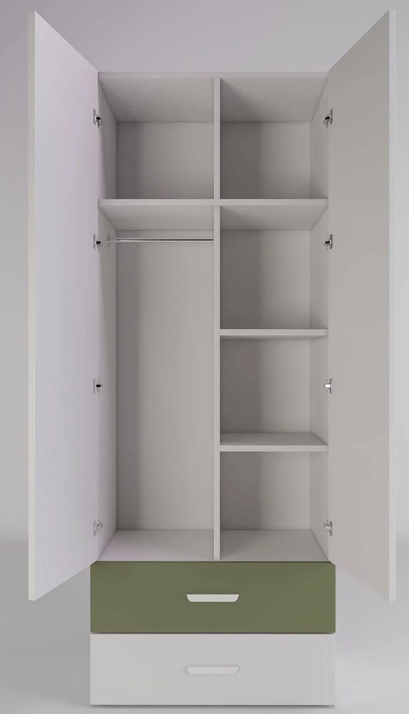 Dwudrzwiowa szafa z 2 szufladami dla dzieci kaszmir + zielony G9-L92