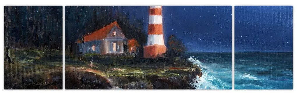 Obraz - Latarnia morska na brzegu oceanu, akwarela (170x50 cm)