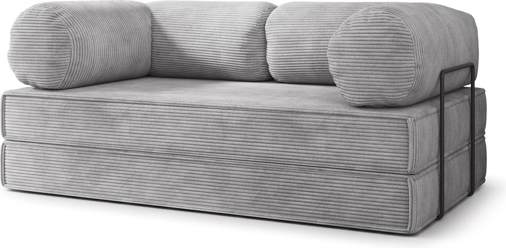 Masseno Sofa piankowa ALVIO z funkcją spania, Kanapa z pianki do salonu, Bezmontażowa, Tkanina sztruksowa – Jasnoszary POSO 55