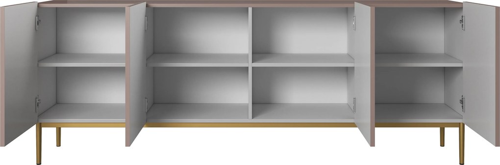 Komoda Nicole 200 cm czterodrzwiowa z ryflowanym frontem - antyczny róż / złote nóżki - Limitowana oferta
