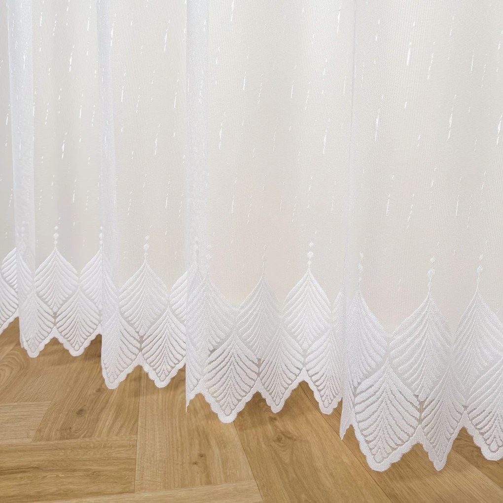 Firana żakardowa z pasem w liście i zdobieniem efektowna - wys. 250 cm