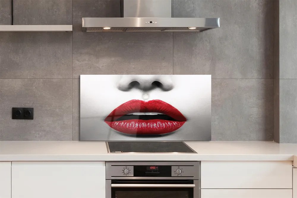 Szklany Panel Czerwone Usta i Nos Kobiety
