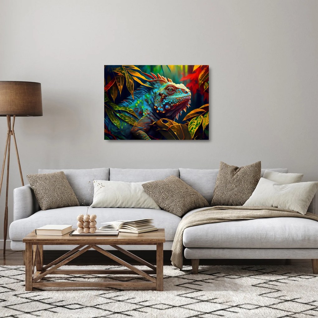 Obraz na szkle - Kolorowa iguana (70x50 cm)
