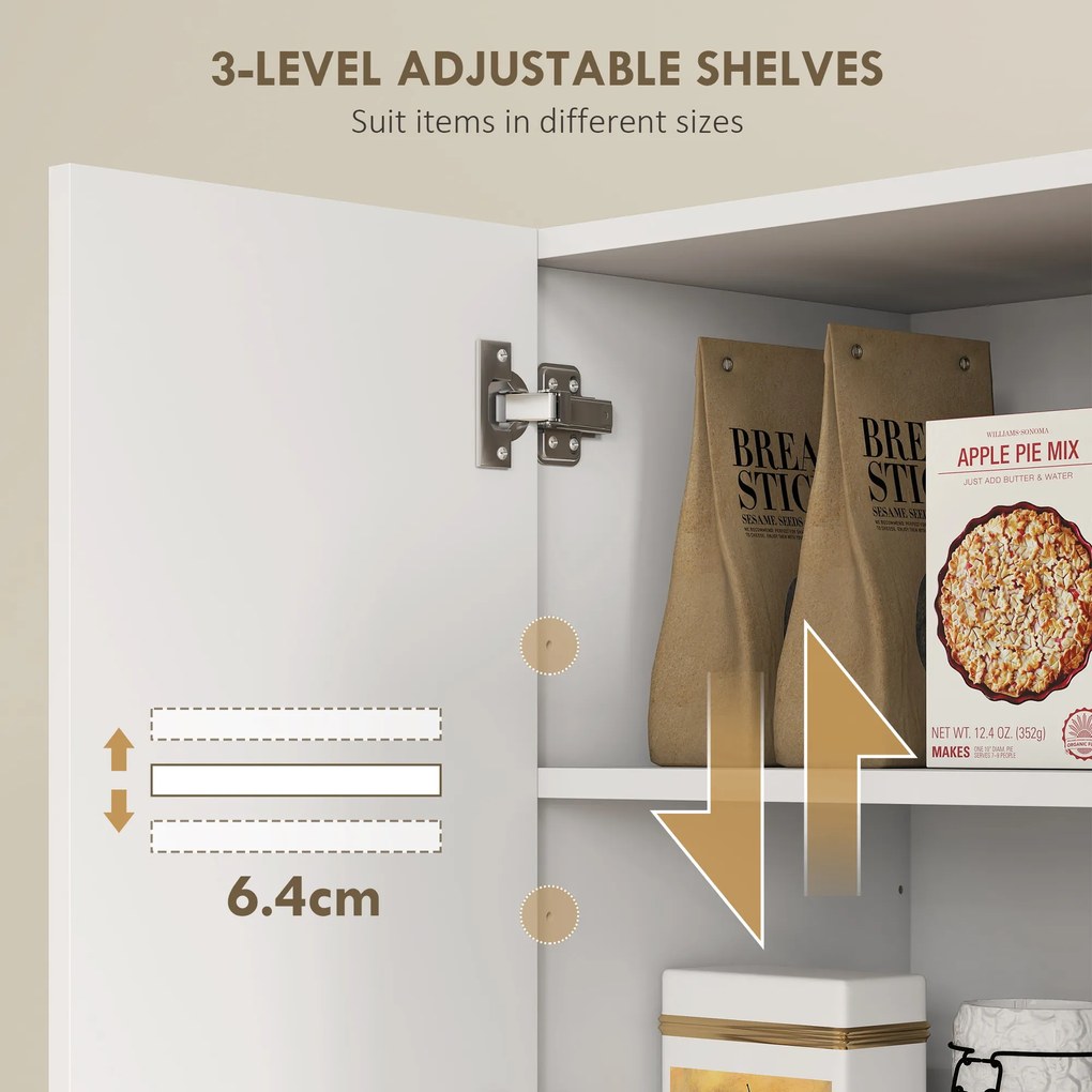 HOMCOM Szafka kuchenna z otwartymi regałami, przegródkami, stojak na wino, schowek z 5 drzwiami, MDF, Biały