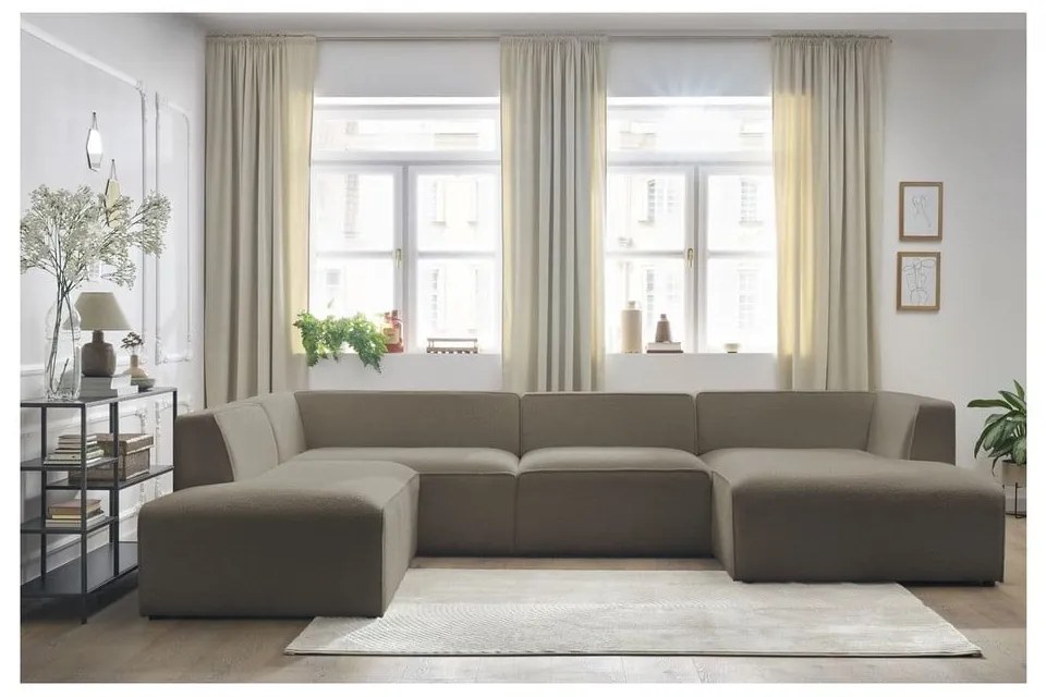 Brązowy narożnik modułowy z materiału bouclé (lewostronny/w kształcie litery U) Megeve – Bobochic Paris