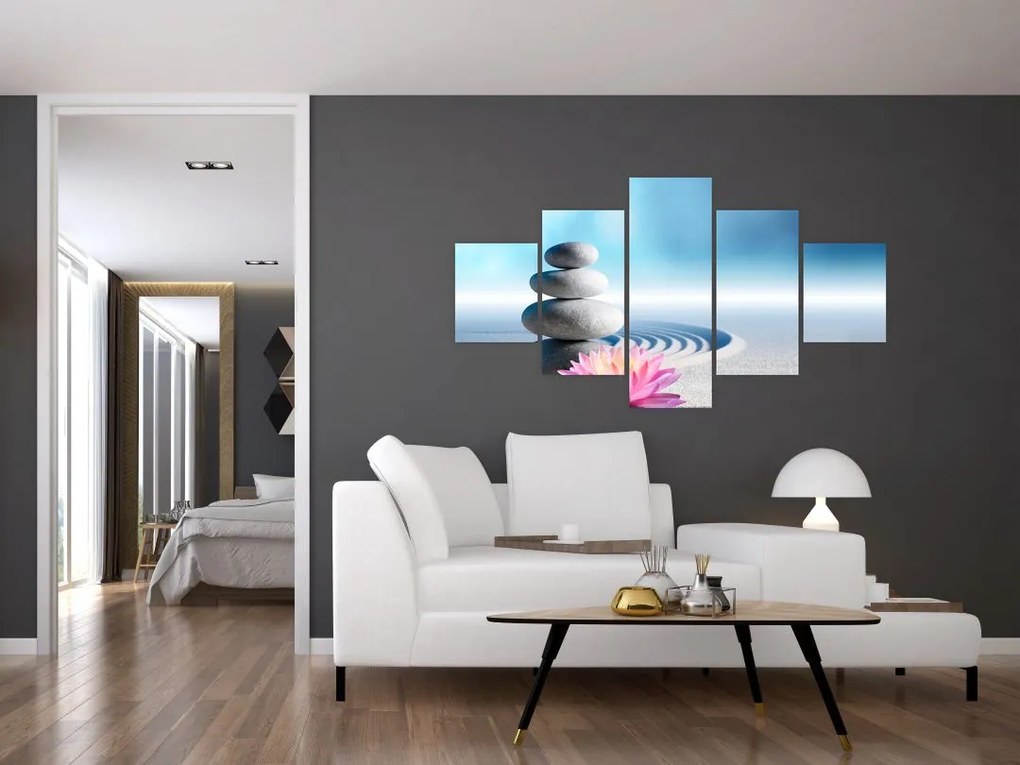 Obraz piasku, lilii i kamieni spa (125x70 cm)