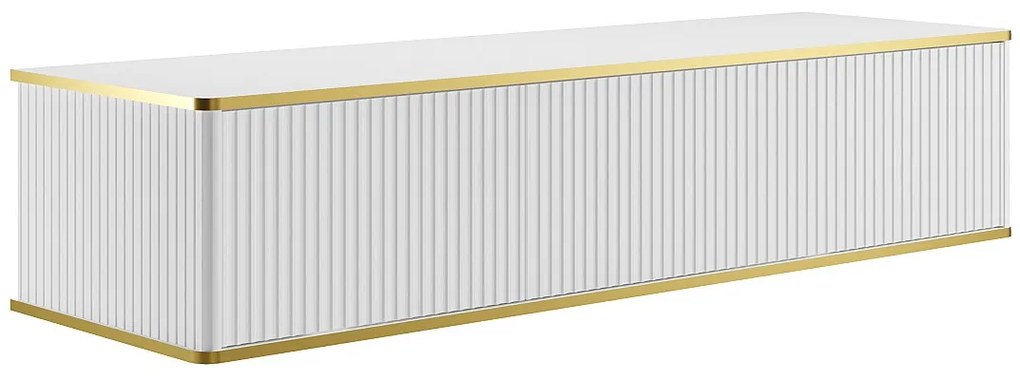 Szafka podumywalkowa wisząca prążkowana ze złotym obramowaniem z 2 szufladami - Biała - 150 cm - KELIZA