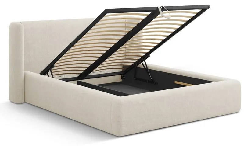 Kremowe tapicerowane łóżko dwuosobowe ze schowkiem ze stelażem 140x200 cm Jason – Windsor &amp; Co Sofas