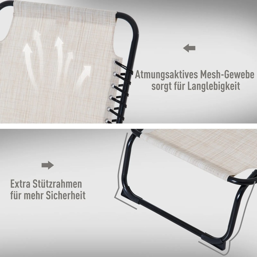 Outsunny Leżak Składany Ogrodowy Beżowy Stal i Tkanina Siatkowa 4 Stopnie Regulacji Oparcia 197x58x76cm | Aosom PL