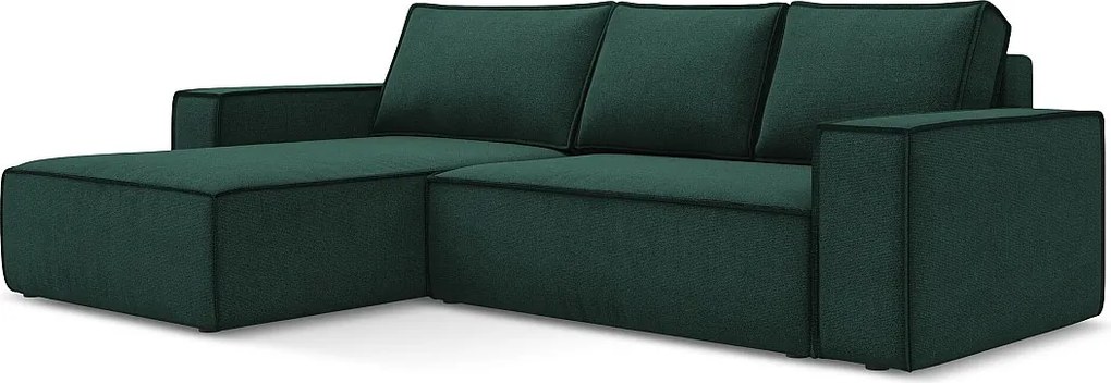 Narożnik lewostronny z funkcją spania - z tkaniny strukturalnej - butelkowa zieleń - KIMO