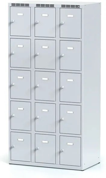 Alfa 3 Szafka skrytkowa S6, 15 schowków, 1800 x 900 x 500 mm, zamek cylindryczny, drzwi szare