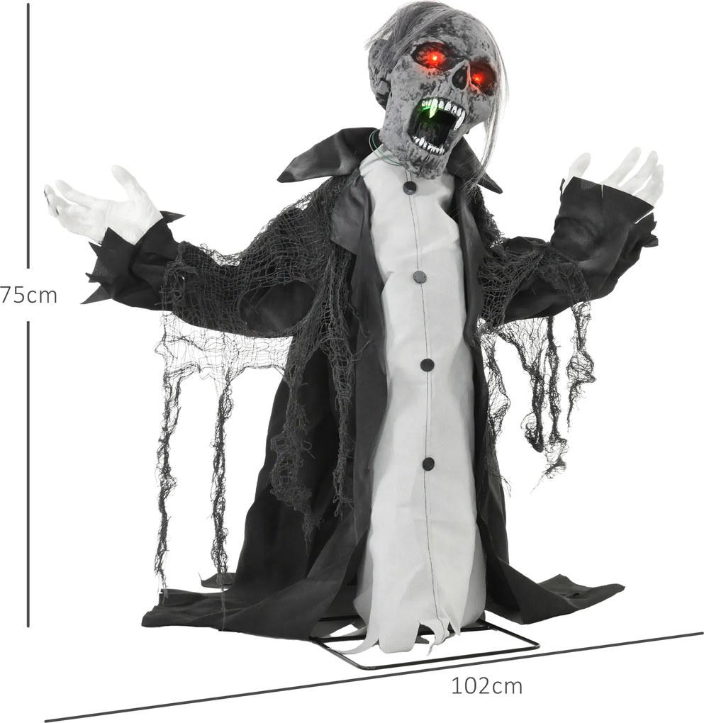 HOMCOM Dekoracja Halloween, Szkielet/Zombi, ruchomy, sensor ruchu, LEDy i dźwięki, 75 cm