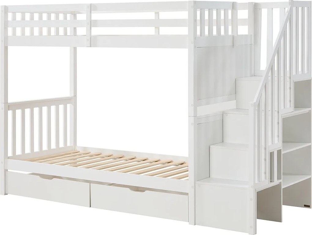 Łóżko piętrowe 90 x 190 cm z szufladami - Sosna i MDF - Biały - ZILENI